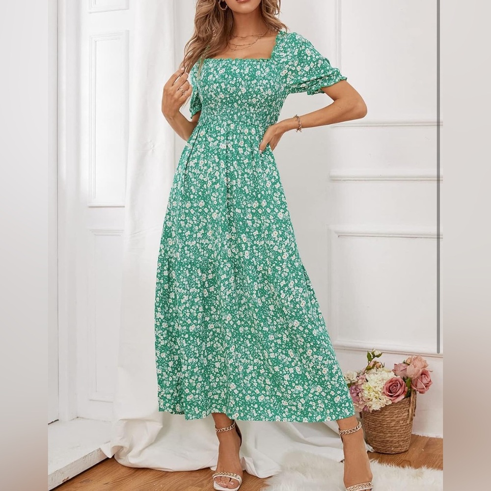 Green Ladies Floral Print Maxi Dress *New*